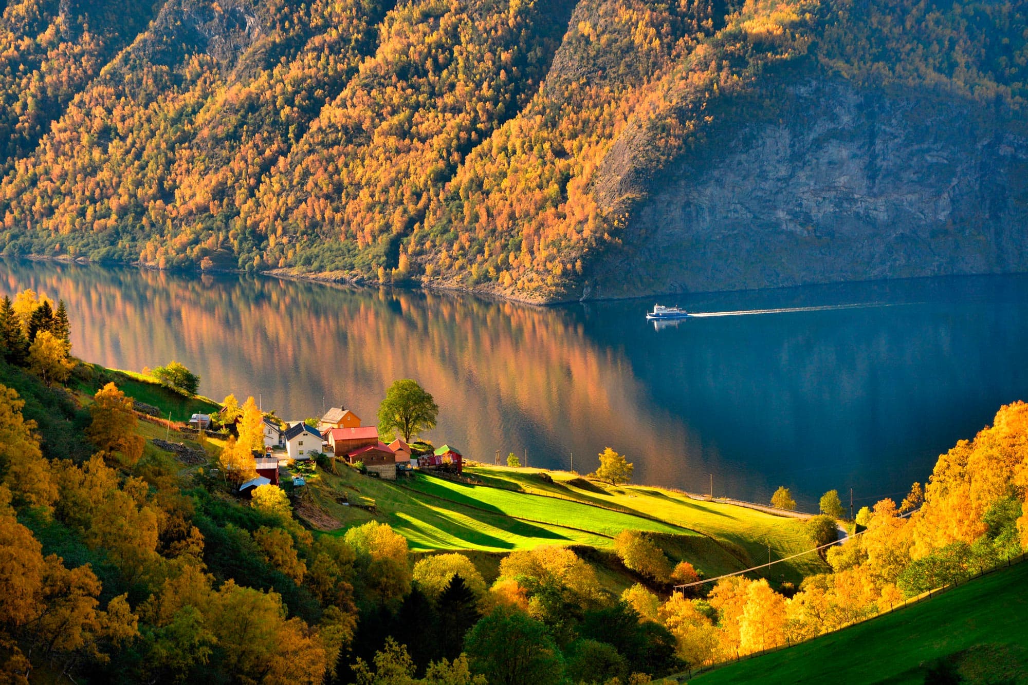 4506792-nature-landscape-trees-water-norway-forest-lake-ship-fall-field-hills-house-reflection-sunlight-shadow