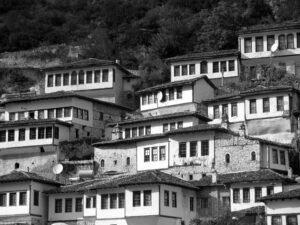 Ottoman-era old town houses in Berat, Albania, the city of a thousand windows